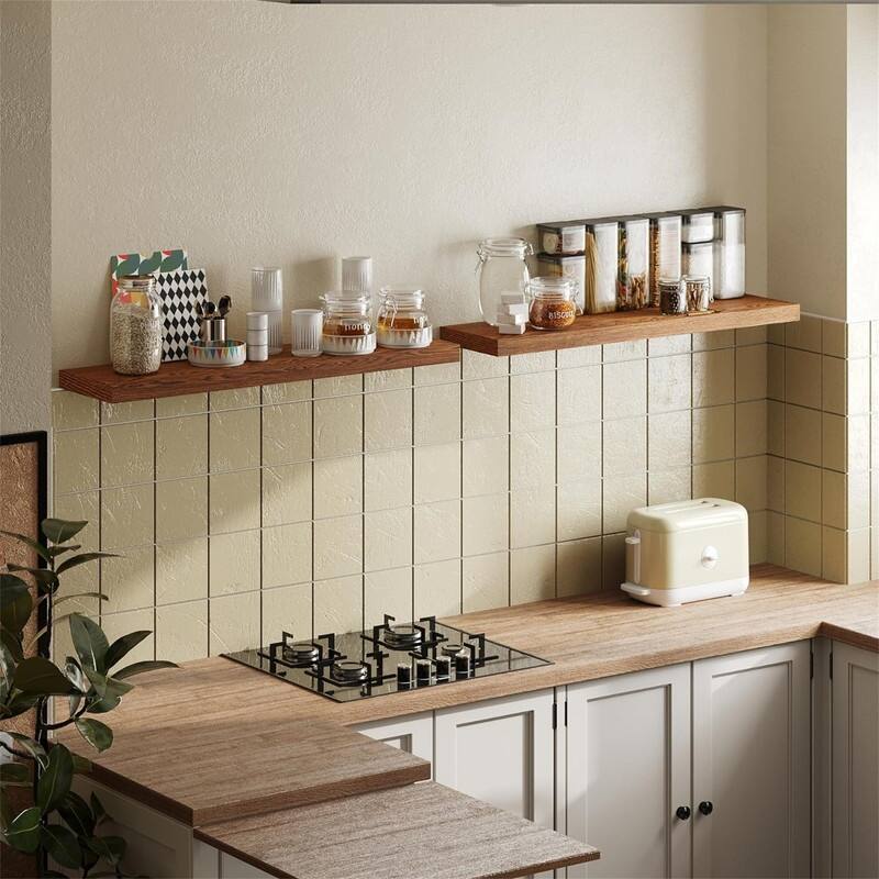 Floating Shelves40 in W x 8in D Wall Mounted Wooden Shelves with Invisible Brackets Set of 2 - 7"D x 40"W x 2"H