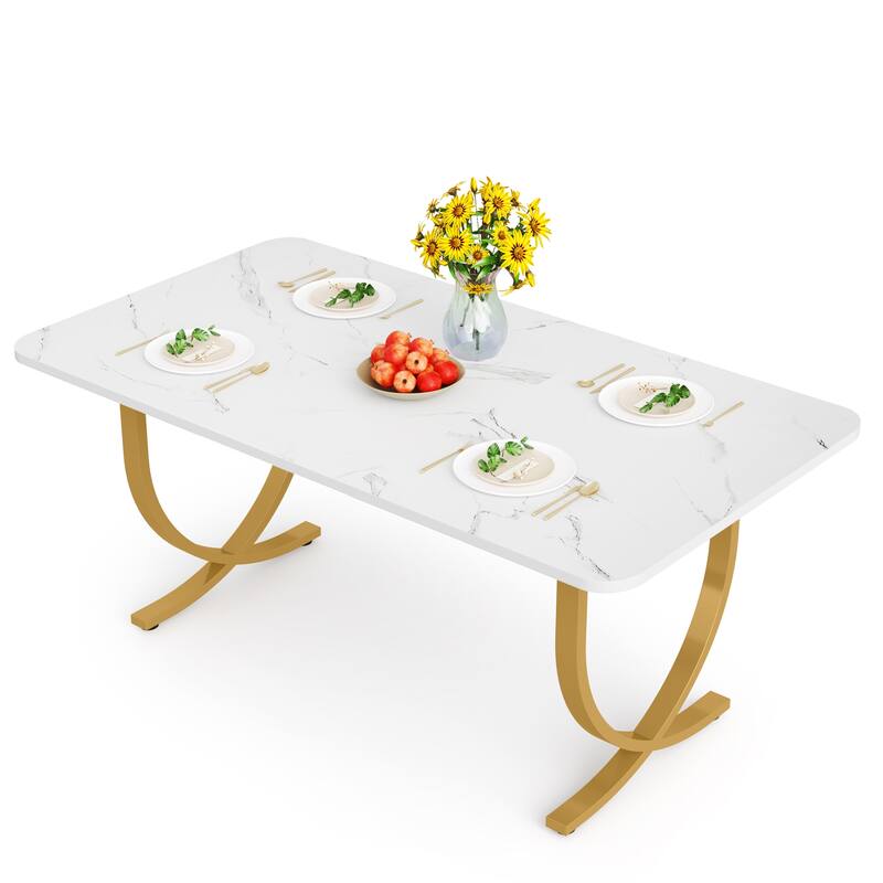 63 Inch White Rectangular Dining Table for 4 to 6