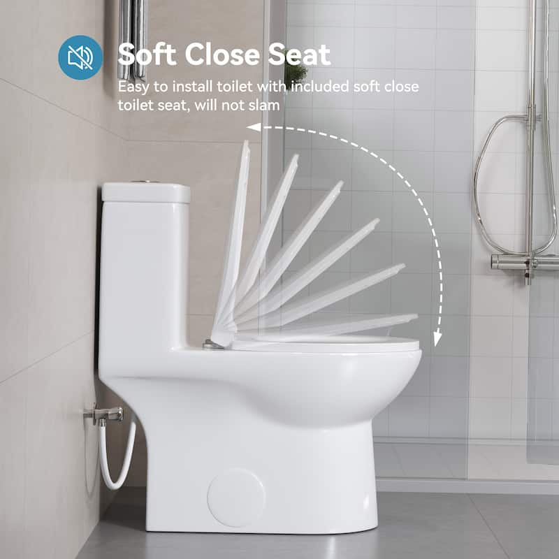 HOROW One-piece 0.8/1.28 GPF Dual Flush Elongated Toilet in White with Seat Included