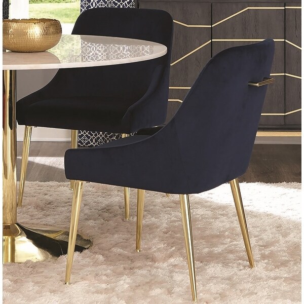 Modern Classic Design Blue Velvet and Brass Legs Dining Chairs