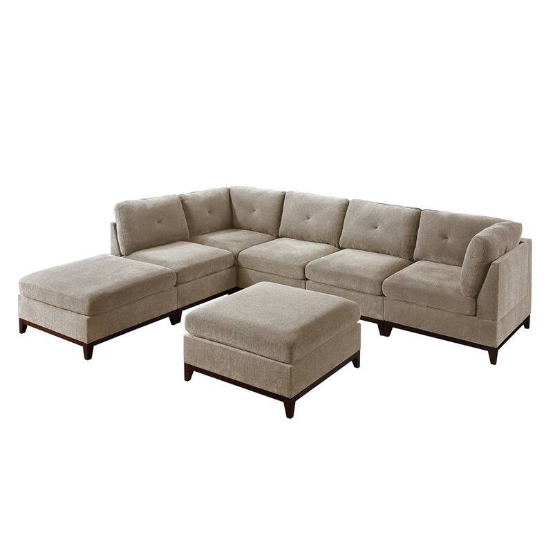 7 Piece Chenille Fabric Modular Sectional Sofa and Ottoman Set