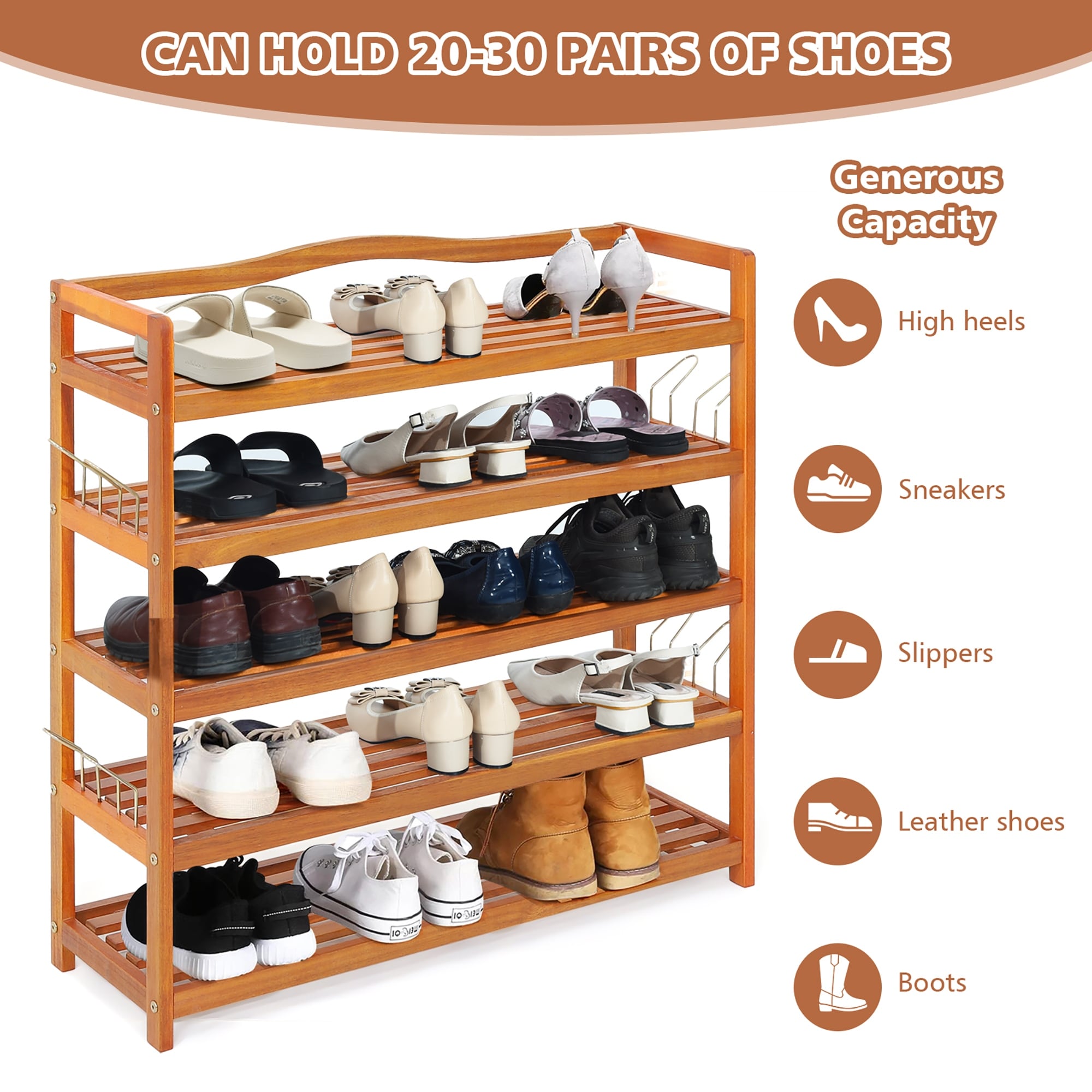 Costway 5-Tier Wood Shoe Rack Freestanding Large Shoe Storage - Bed Bath &  Beyond - 29786338