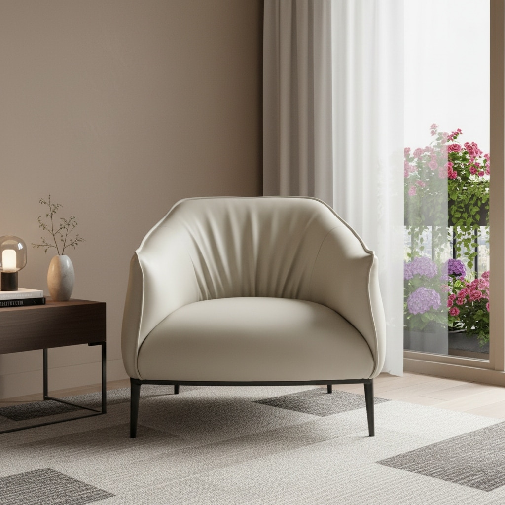 HomeRoots 32" Light Gray and Black Faux Leather and Steel Arm Chair - 32.00 in. x 30.00 in. x 33.00 in.