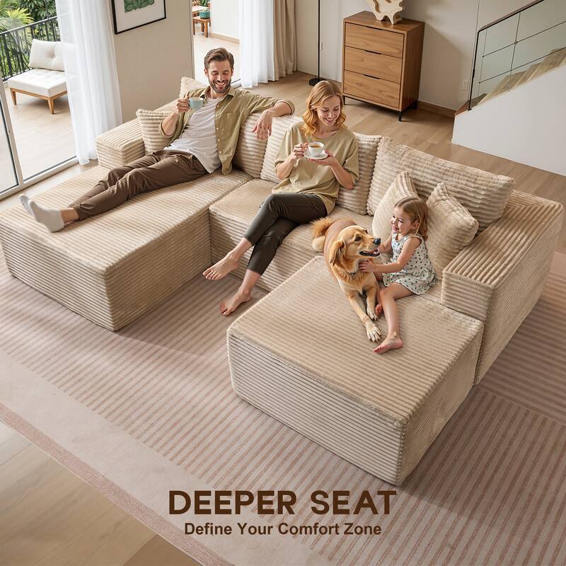 OVIOS All-Foam Cloud L-Shaped Lounger Sofa​ ​​With Ottoman​