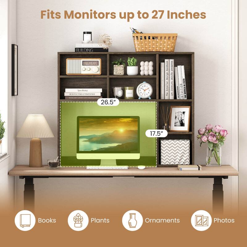 Costway Desktop Bookshelf Desk Storage Hutch with 7 Open Cubbies & 3 - See Details