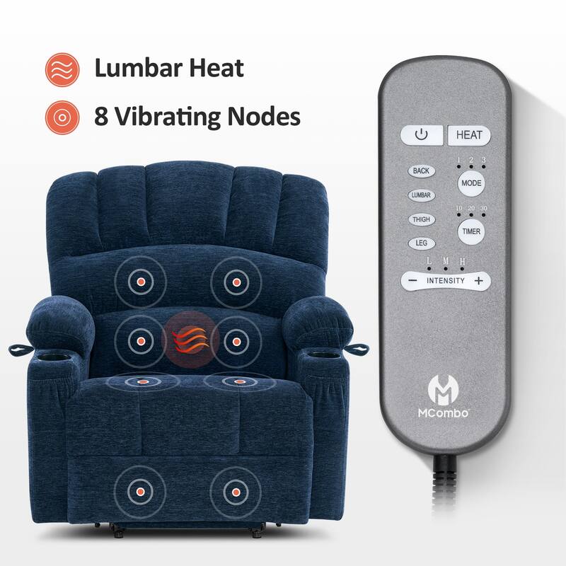 MCombo Power Lift Recliner Chair with Massage and Heat for Big Elderly People, Fabric R7092 (Large-Wide)
