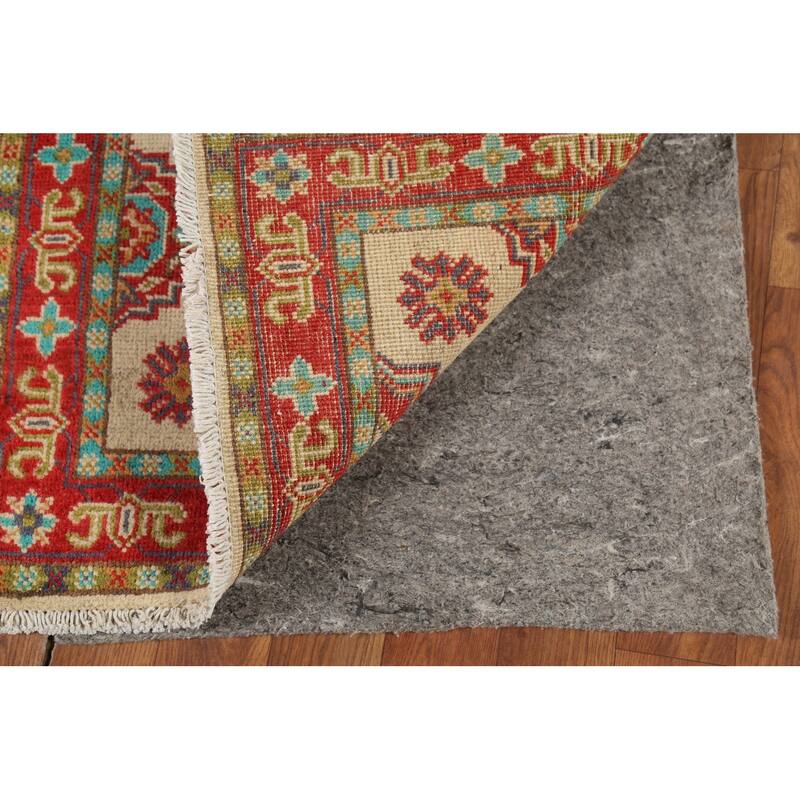 Geometric Kazak Accent Rug Hand-Knotted Beige Wool Carpet - 2'1"x 2'10"