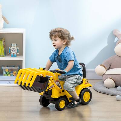 Kids Excavator Ride-On Toy with Rope Pull and Back-Up Beeps Storage Under Seat for Outdoor Play - 32.75" L x 10.75" W x 15.25" H