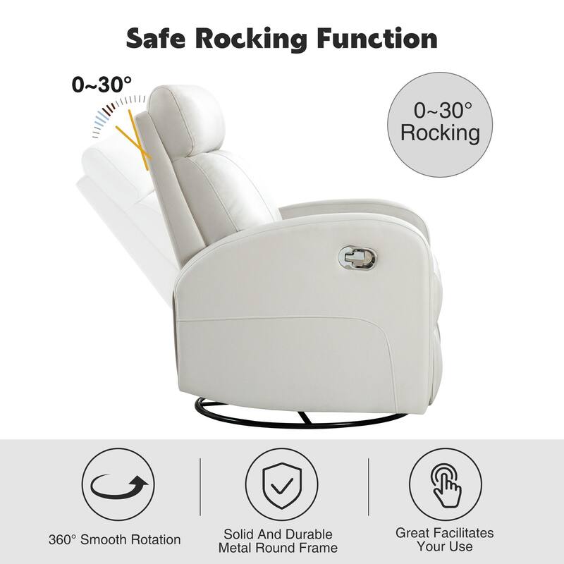 HOMYKA Modern Faux Leather Rocking Recliner with Swivel