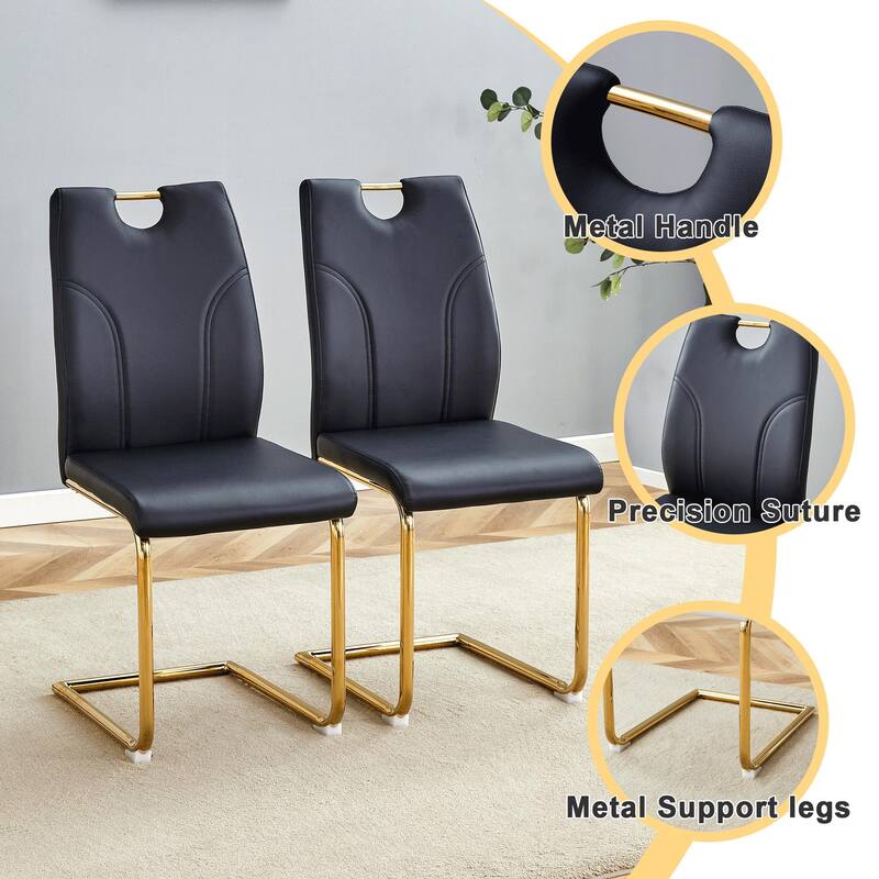 PU Dining Chair Set, Uniquely Designed Black Dining Chairs, Pu Material, Paired With Gold Metal Chair Legs (Set Of 4)