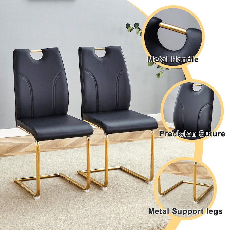 Roomfitters PU Dining Chairs with Gold Metal Legs, Modern Design for Dining or Office, Set of 4, Black