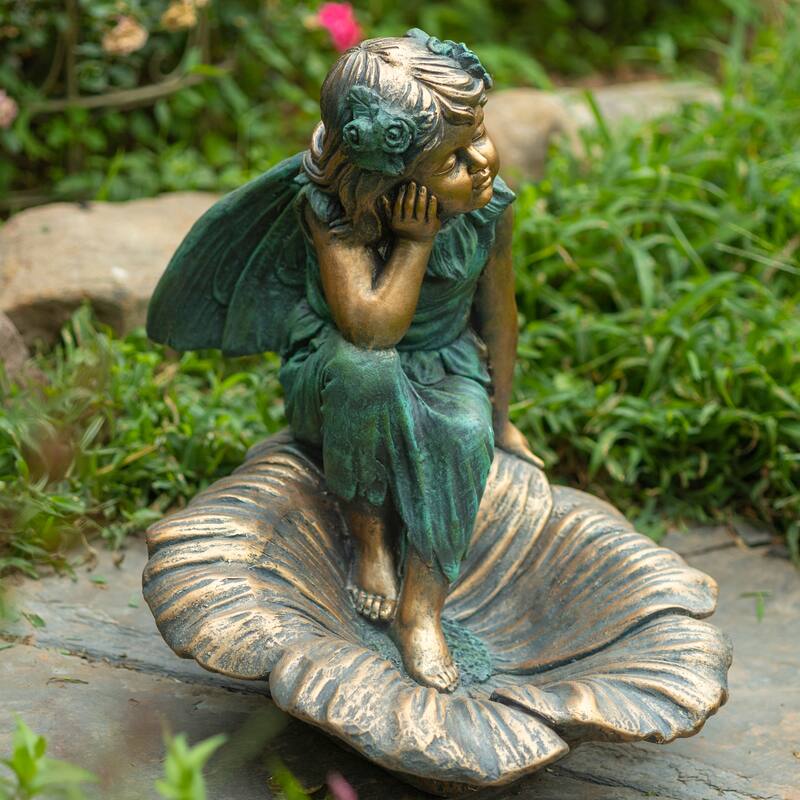 20" Tall Fairy Sitting on Flower Statue "Gardenia"