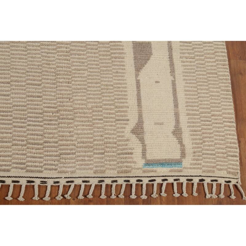 Beige Modern / Moroccan Area Rug Handmade Wool Carpet - 9'0"x 13'0"