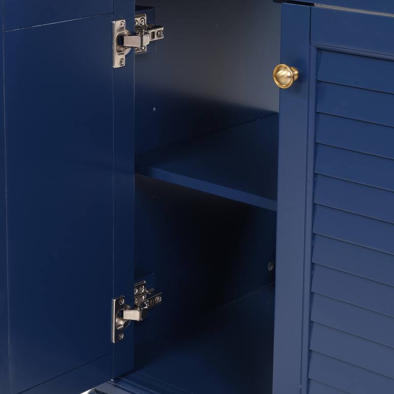 36" Blue Bathroom Vanity with Ceramic Sink - Soft-Close Drawers, Solid Wood Frame, Multi-Organizer Storage