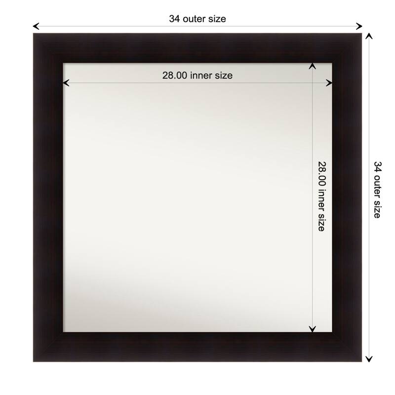 Portico Espresso Framed Non-Beveled Custom Wall Mirror, Bathroom Vanity Mirror - Outer Size: 33.75 x 33.75