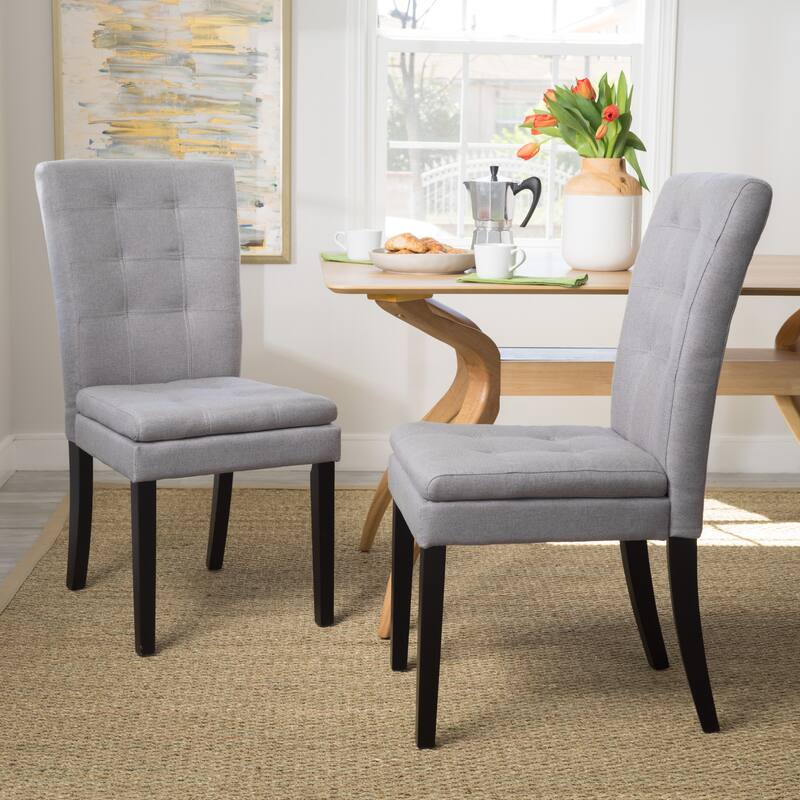Dining Room Furniture - Fabric Upholstered Dining Chairs with Birch Leg, Modern Armless Dining Chairs Set of 2 for Kitchen - LIGHT GREY