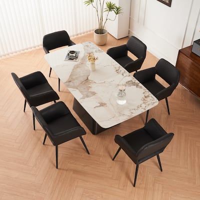 Set of 2 Dining Room Chairs, PU Leather Kitchen Chairs with Armrest, Upholstered Chairs with Metal Legs, Living Room Chairs