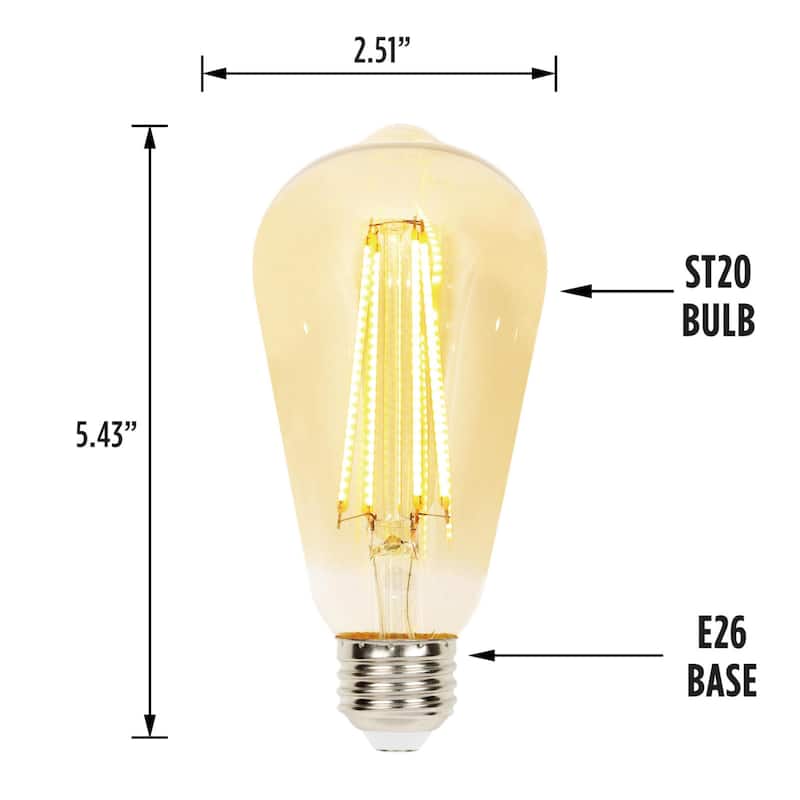 Westinghouse Lighting 6.5-Watt (60-Watt Equivalent) Amber ST20 Dimmable Filament LED Light Bulb, Medium Base - 6-Pack
