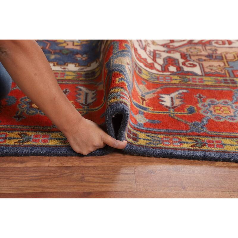 Blue Geometric Heriz Serapi Oriental Area Rug Hand-Knotted Wool Carpet - 8'8"x 11'10"