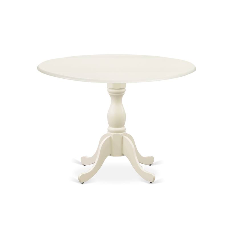 East West Furniture 3 Piece Dinette Set- a Round Dining Table with Dropleaf and 2 Linen Fabric Dining Chairs, (Finish Options)