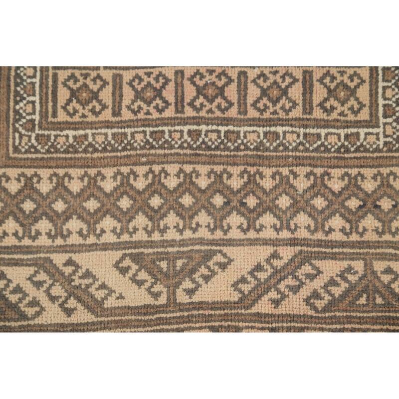 Geometric Balouch Persian Vintage Area Rug Handmade Wool Carpet - 3'8" x 7'1"