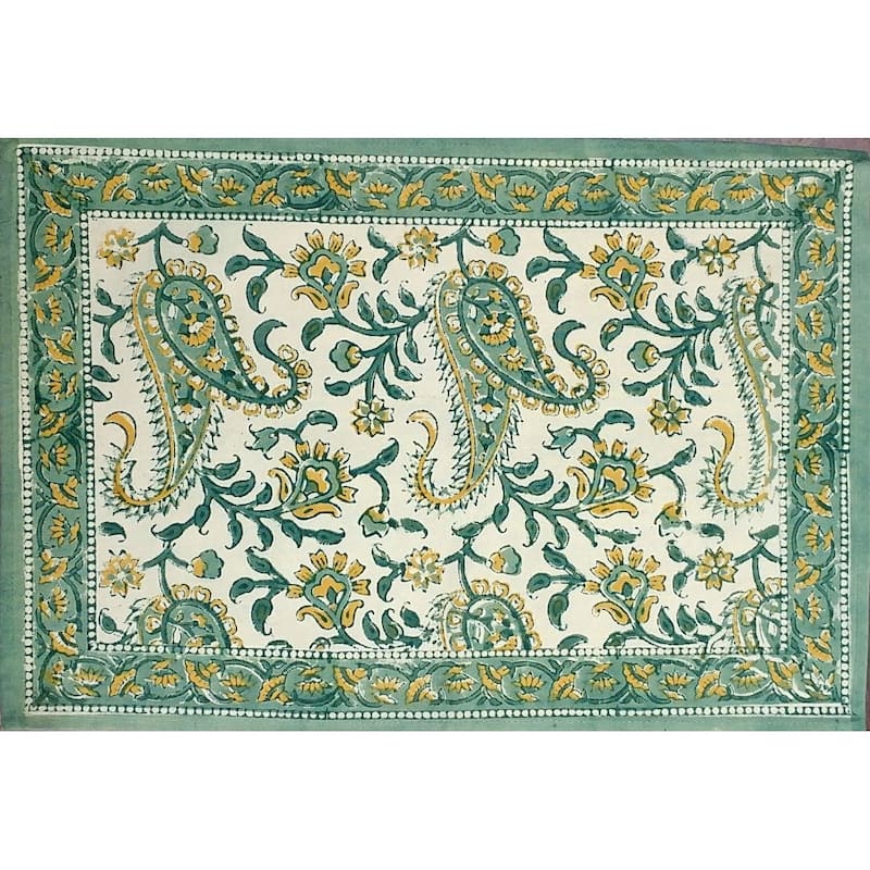 Block Print Cotton Divine Floral Paisley Table Linen Collection - Set of 4 Placemats