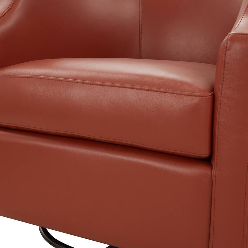 Everette Midnight Blue Top Grain Leather Swivel Glider Barrel Chair by Greyson Living
