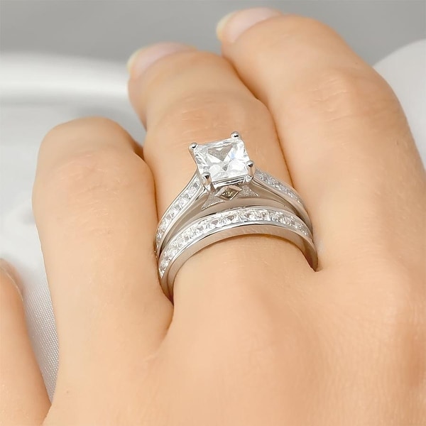 Womens princess cut wedding bands Clearance