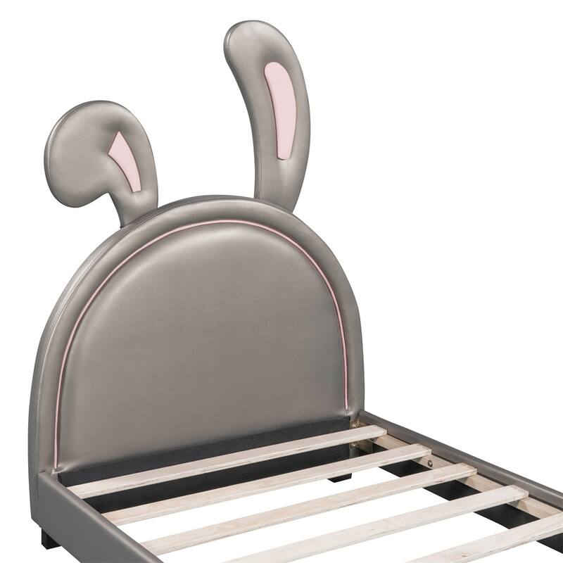 Merax Upholstered Leather Platform Bed with Rabbit Ornament