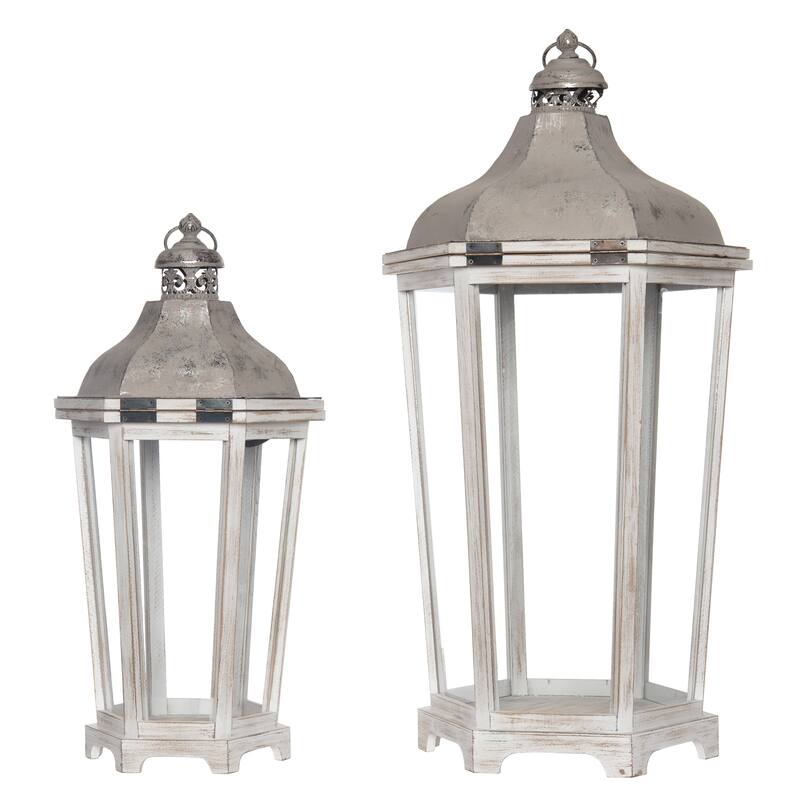 Transpac Wood 31.25 in. Gray Spring Nesting Rustic Lanterns Set of 2