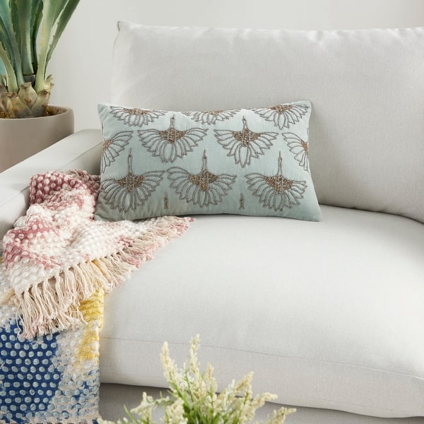 slide 2 of 9, Mina Victory Beaded Flowers Throw Pillow Green - 12" x 20"