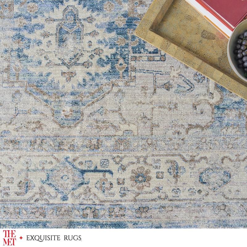 The Met X Exquisite Rugs Vintage Looms Blue/Beige Area Rug.