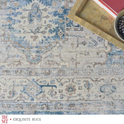 The Met X Exquisite Rugs Vintage Looms Blue/Beige Area Rug.
