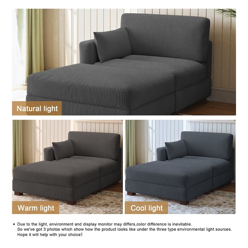Modern Corduroy Upholstered Sectional Chaise Lounge with Ottoman