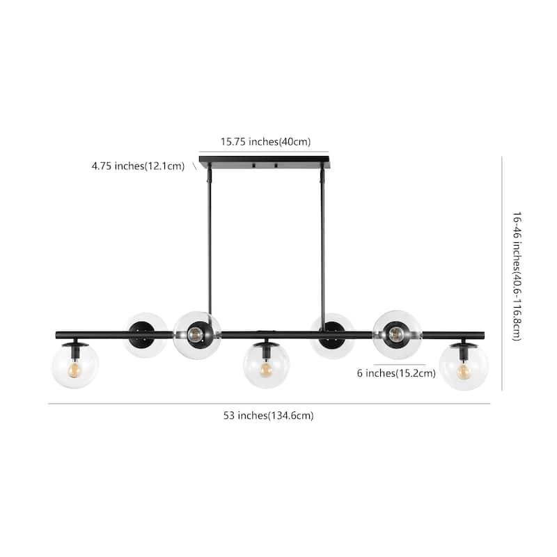 Luca Parisian 53" 7-Light Modern Glam Iron Globe Linear LED Pendant by JONATHAN Y