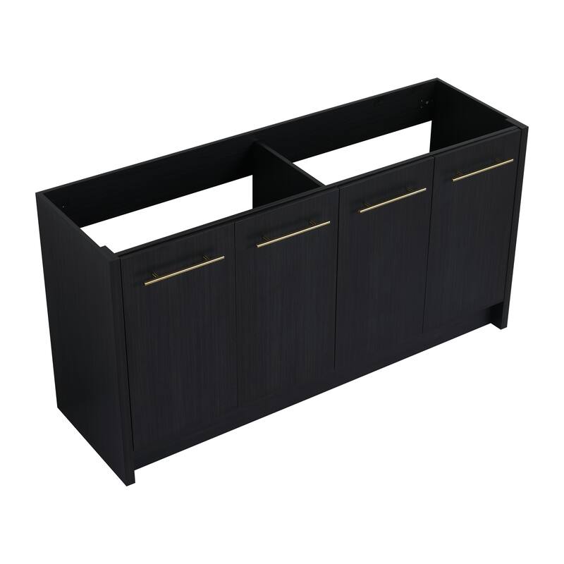 24" Bathroom Vanity with Soft-Close Doors and Spacious Storage, Black Chestnut Finish, Freestanding Design, Vanity Base Only - 58.69in L Plywood - 58.69in L Black Chestnut