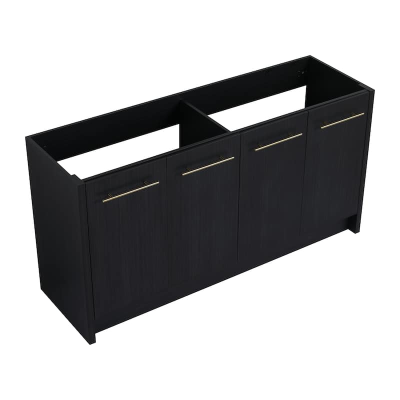 Modern 60 Inch Freestanding Bathroom Vanity Base without Sink, Bathroom Cabinet with Soft-Close Doors - Black Chestnut