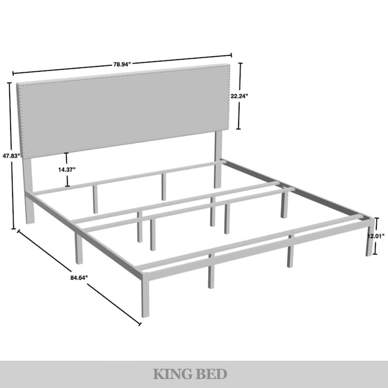 CraftPorch Modern Linen Silver Finish Nailhead Upholstered Bed