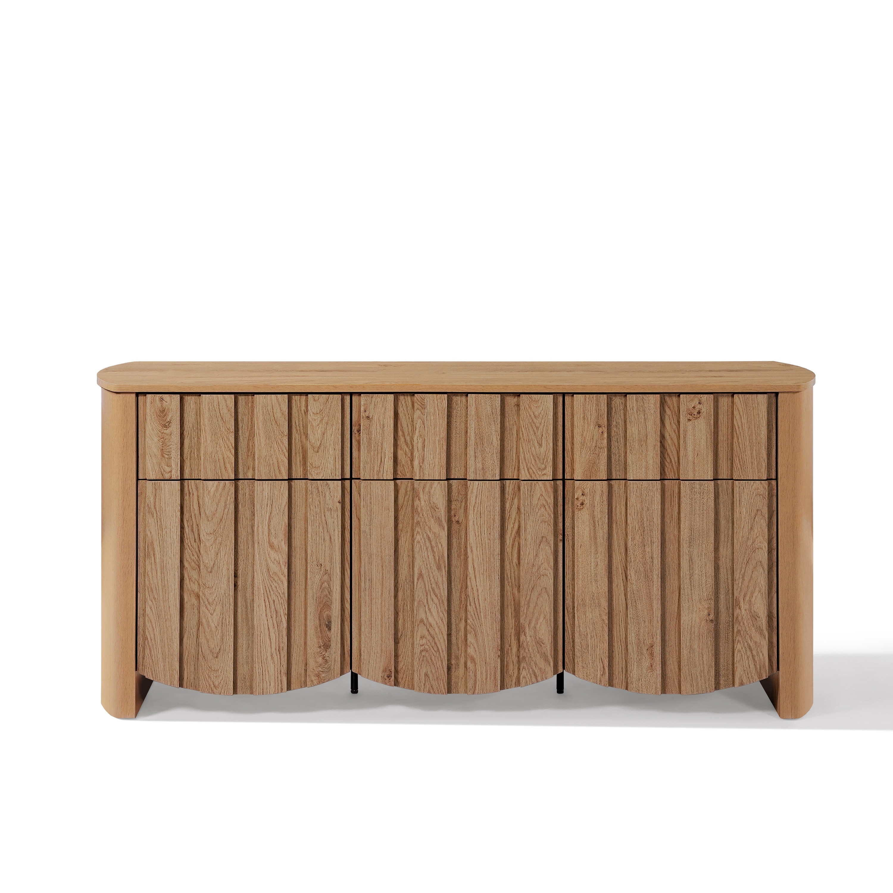 Oak Finish Manufactured Wood 3-Drawer 3-Door 63-Inch Wide Buffet Cabinet - 63" Wide