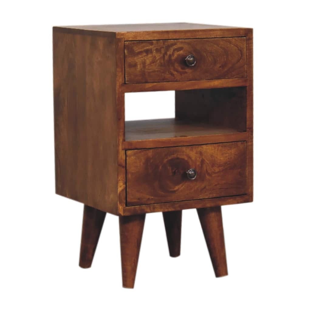 Mini Classic Nightstand in Chestnut Finish with 2 Drawers and Open Slot