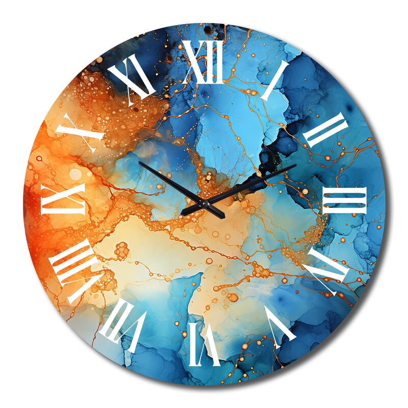 Designart "Love Spirit Turquoise And Orange Marble Art I" Abstract Painting Oversized Wall Clock
