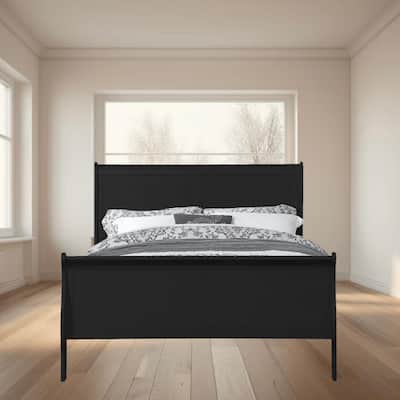 Twin Size Sleigh Bed in Black Finish with Low-Profile Footboard, Classic Elegance, Durable Pine Wood and MDF Construction
