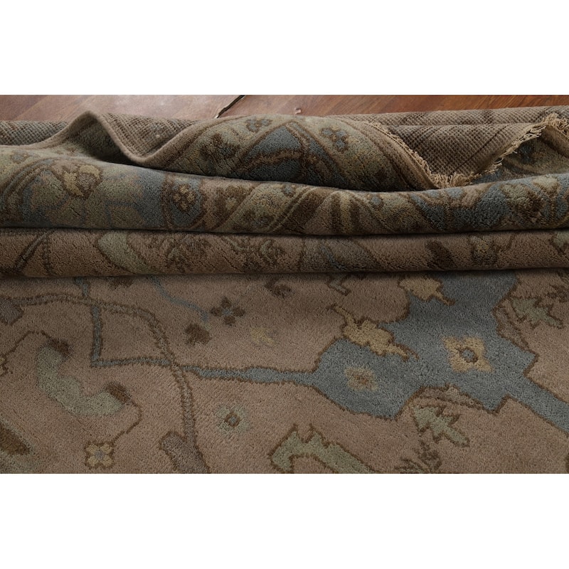 Light Brown Oushak Indian Area Rug Hand-Knotted Wool Carpet - 8'4"x 9'9"