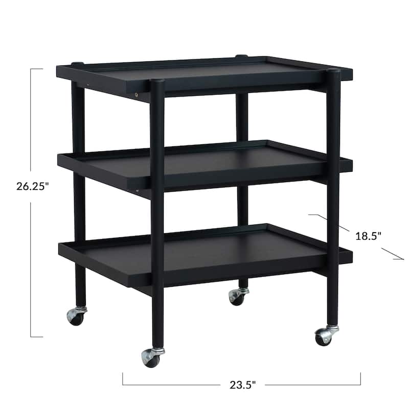 Rubberwood 3-Tier Bar Cart on Casters with Removable Tray/Shelf - 18.5"L x 23.62"W x 26.38"H