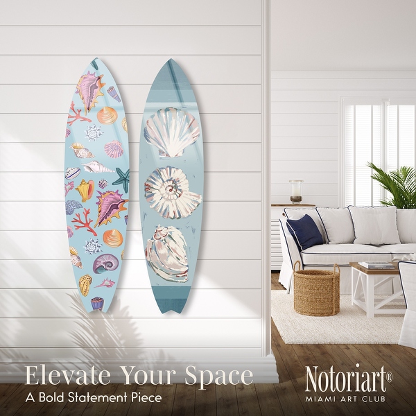 Notoriart Sea Shells Surfboard Set Acrylic Wall Art Die Cut Coastal Modern High Gloss Home Decor 15 inch x 60 inch Size 15 x 60 Blue