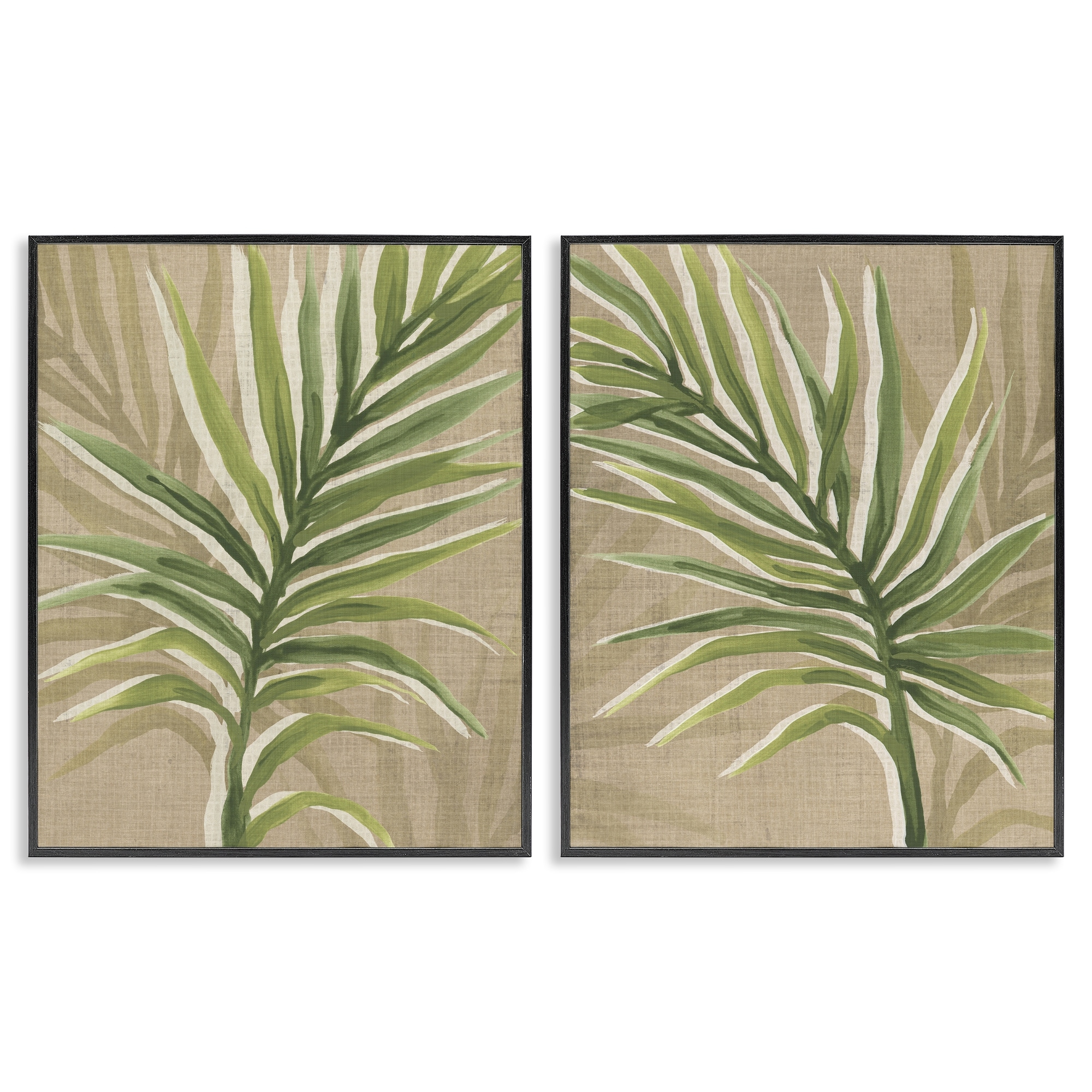 Stupell Natural Palm Leaves Framed Giclee Art Design By June Erica Vess (Set of 2)