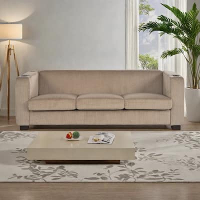 80" Solid Wood 3-Seater Sofa with 2 USB ports and two cup holders