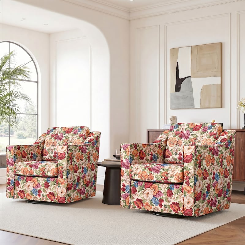Modern Swivel Upholstered Armchair Accent chair Set of 2 - BEIGE FLORAL