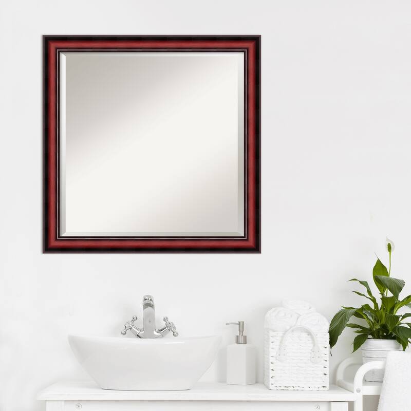 Beveled Wood Bathroom Wall Mirror - Rubino Cherry Scoop Frame - Outer Size: 23 x 23 in