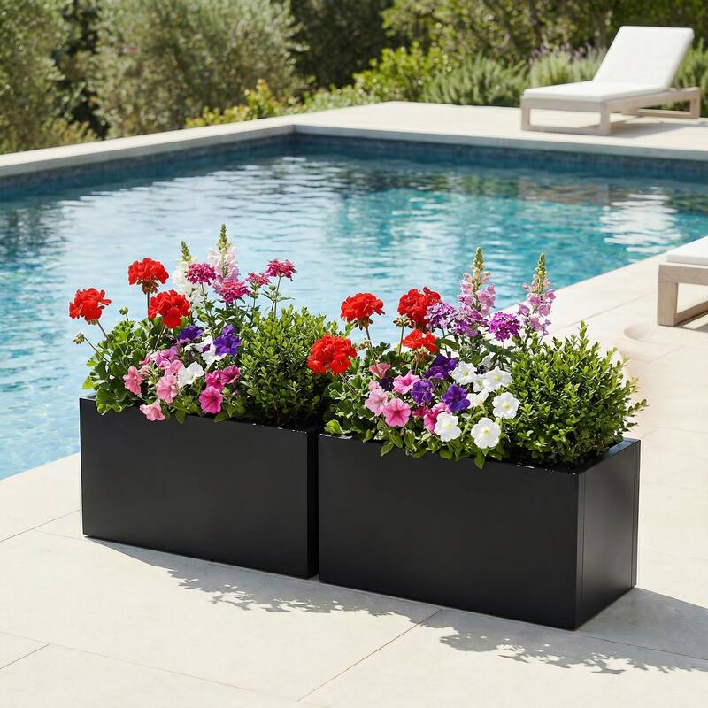 Metal Planters for Outdoor Plants Planter Box - Black-2PCS - 16"x10"